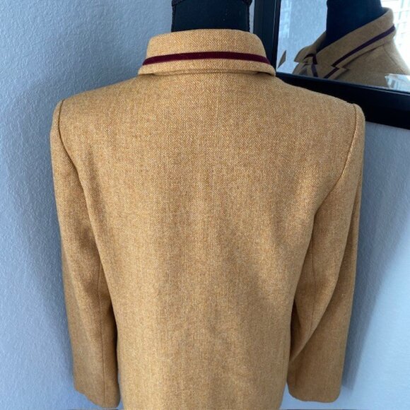 PHILLIPE ADEC Camel Wool Blend Tweed Jacket with Burgundy Trim Sz 6 - Picture 9 of 16